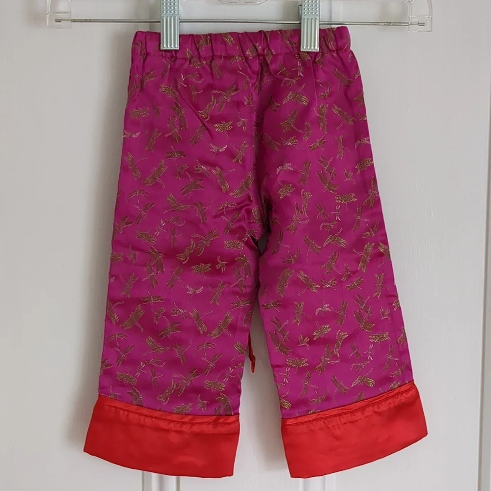 18M Mimi & Maggie Pink Red Gold Pants Shiny Dragonfly Drawstring Bottoms